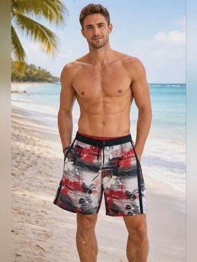 Speedo mens swimming trunks XL red tropical beach vacation